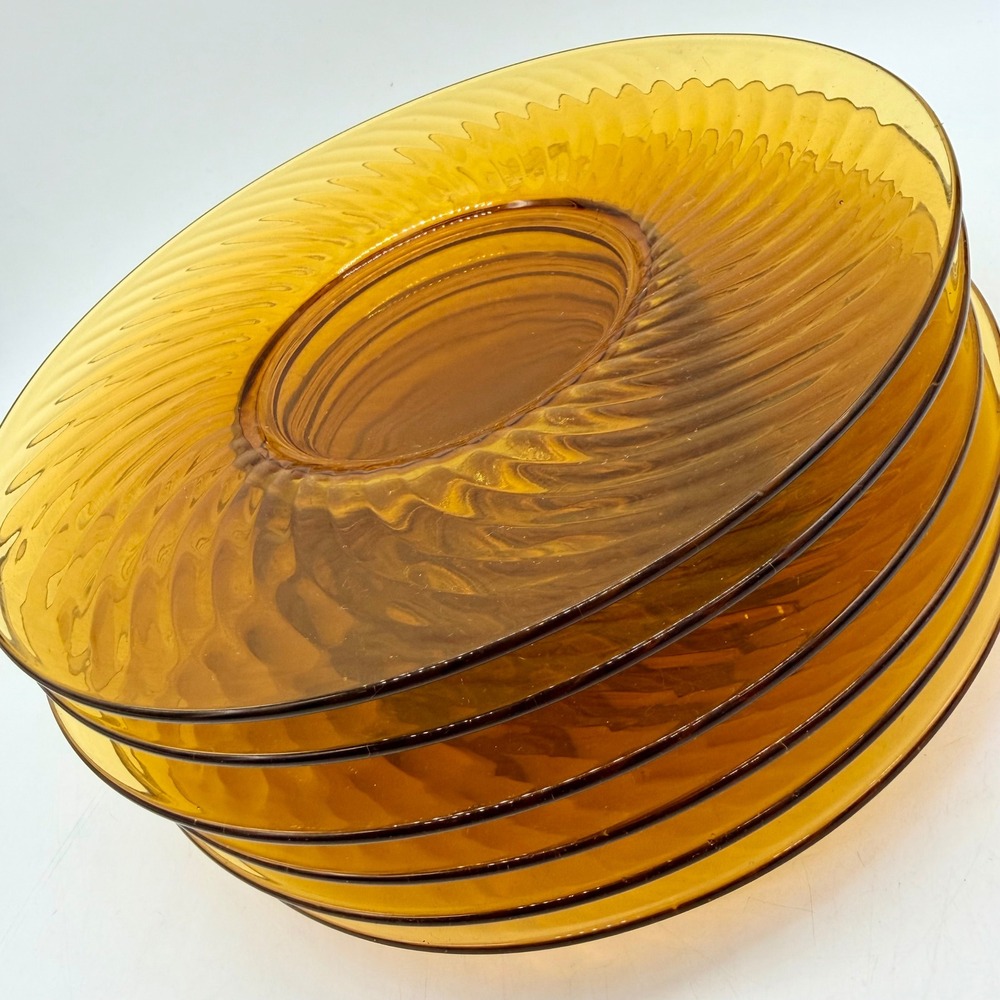 Imperial Twisted Optic Amber Glass Plate Set of 6 Vintage 1920s Depression Glass